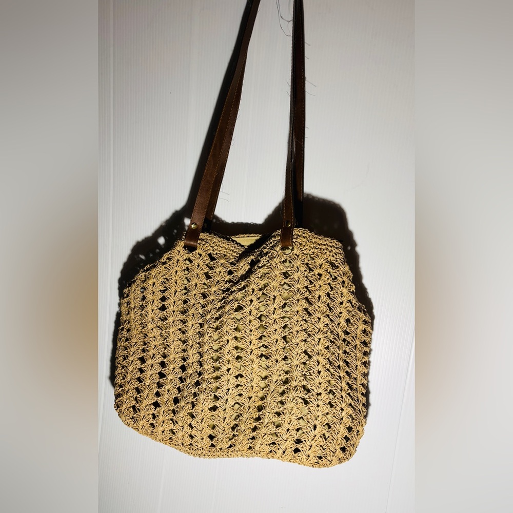St Johns Bay Woven Straw Tote Tan Boho Shoulder Bag